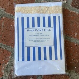 Pine Cone Hill Ruched Standard Pillow Case Set Combed Cotton NIP White/Champagne